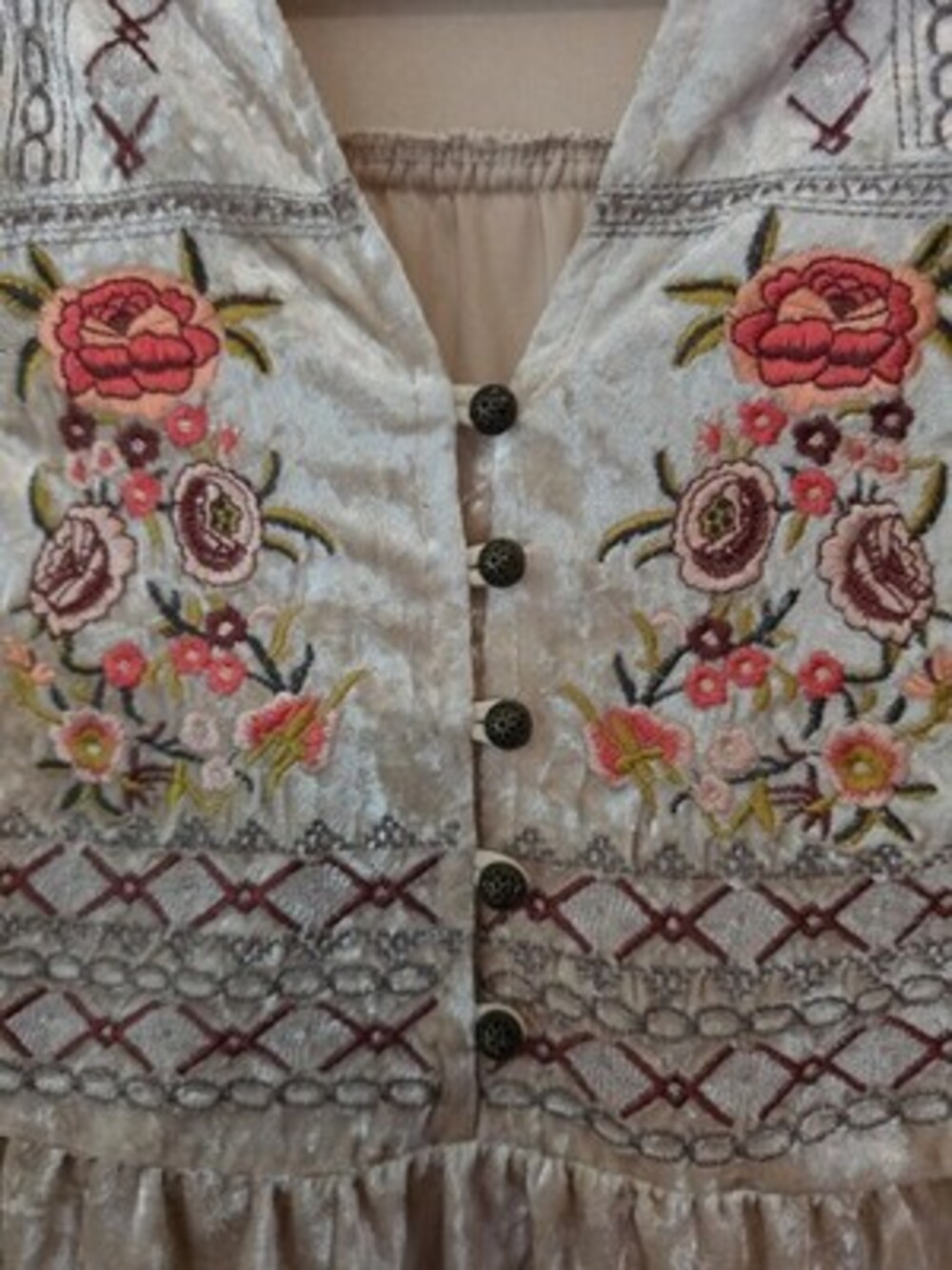 Mystree Crushed Velvet Embroider Boho Peasant Top Blush Pink Floral Long Sleeve - Picture 5 of 8
